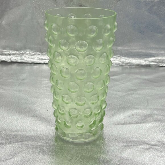 Green Bubble Glass Tumbler Vase Textured‎ Pattern 9" Art Deco Retro Vintage - Picture 1 of 9